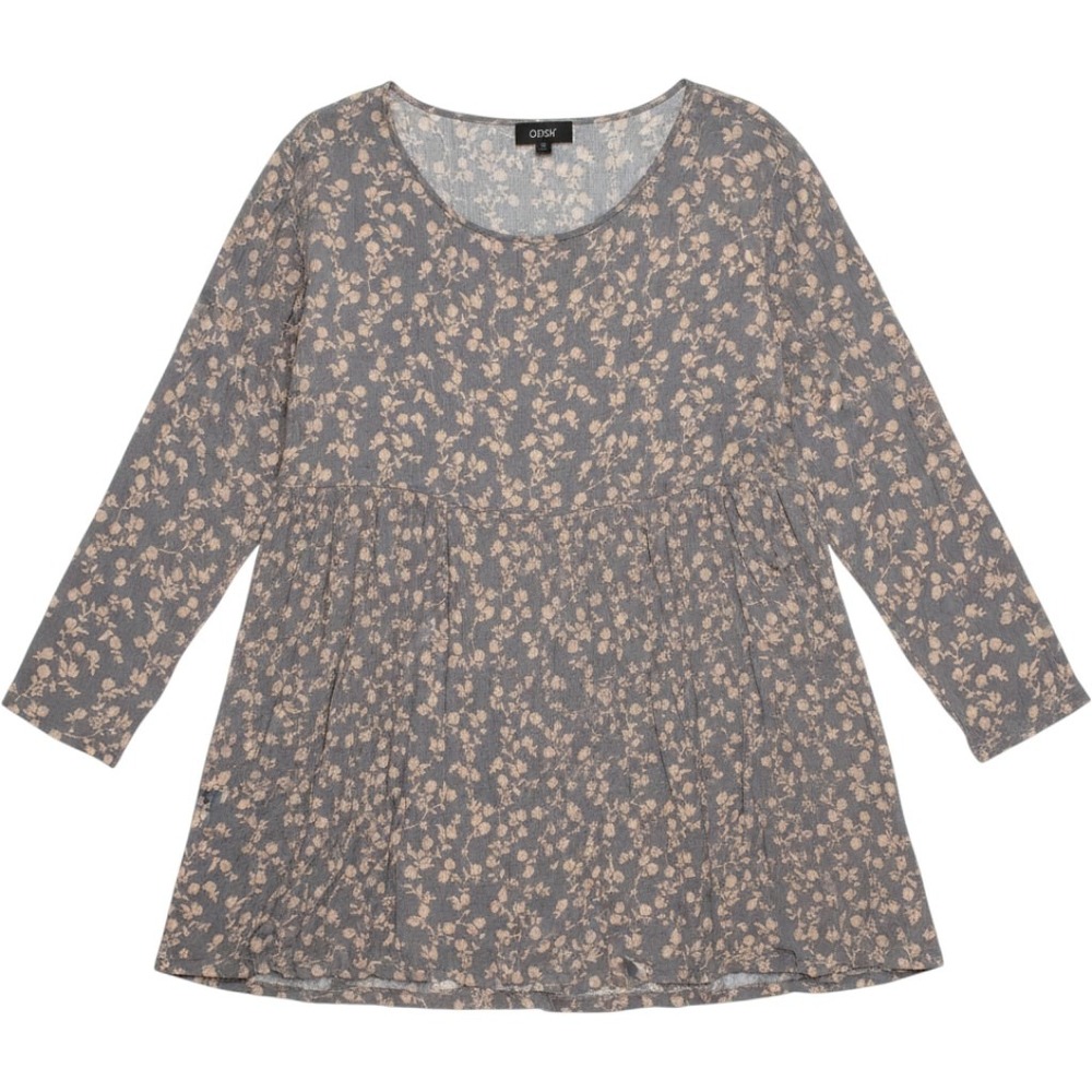 Oddi Womens 2XL Floral Long Sleeve Tunic Top Blue Boho Babydoll Crinkle Gauze
